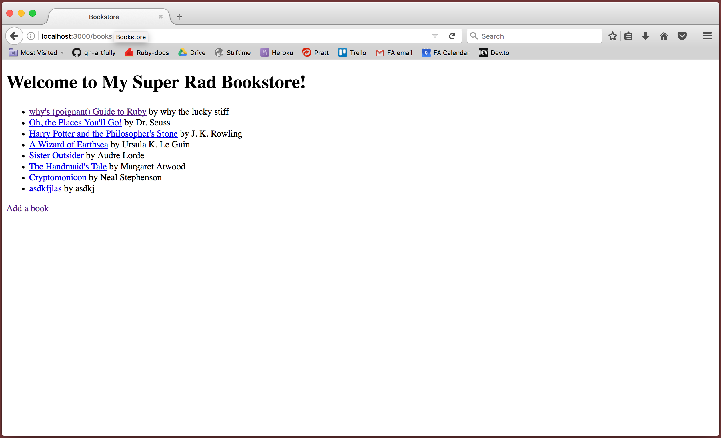 Browser showing book index with link to "Add a book"