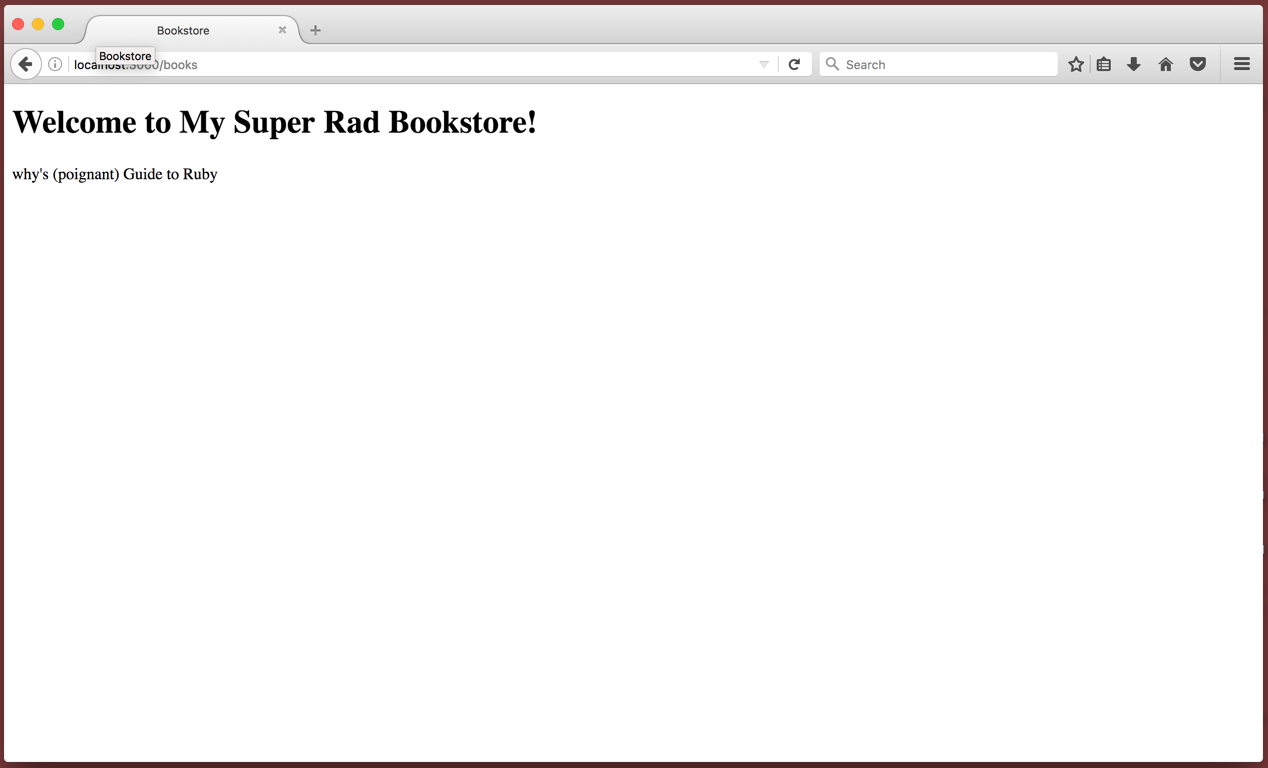 Browser showing /books view with the application's first book title