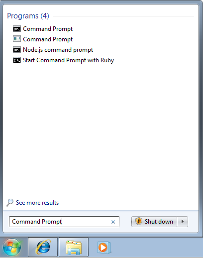 Windows search results for "Command Prompt"